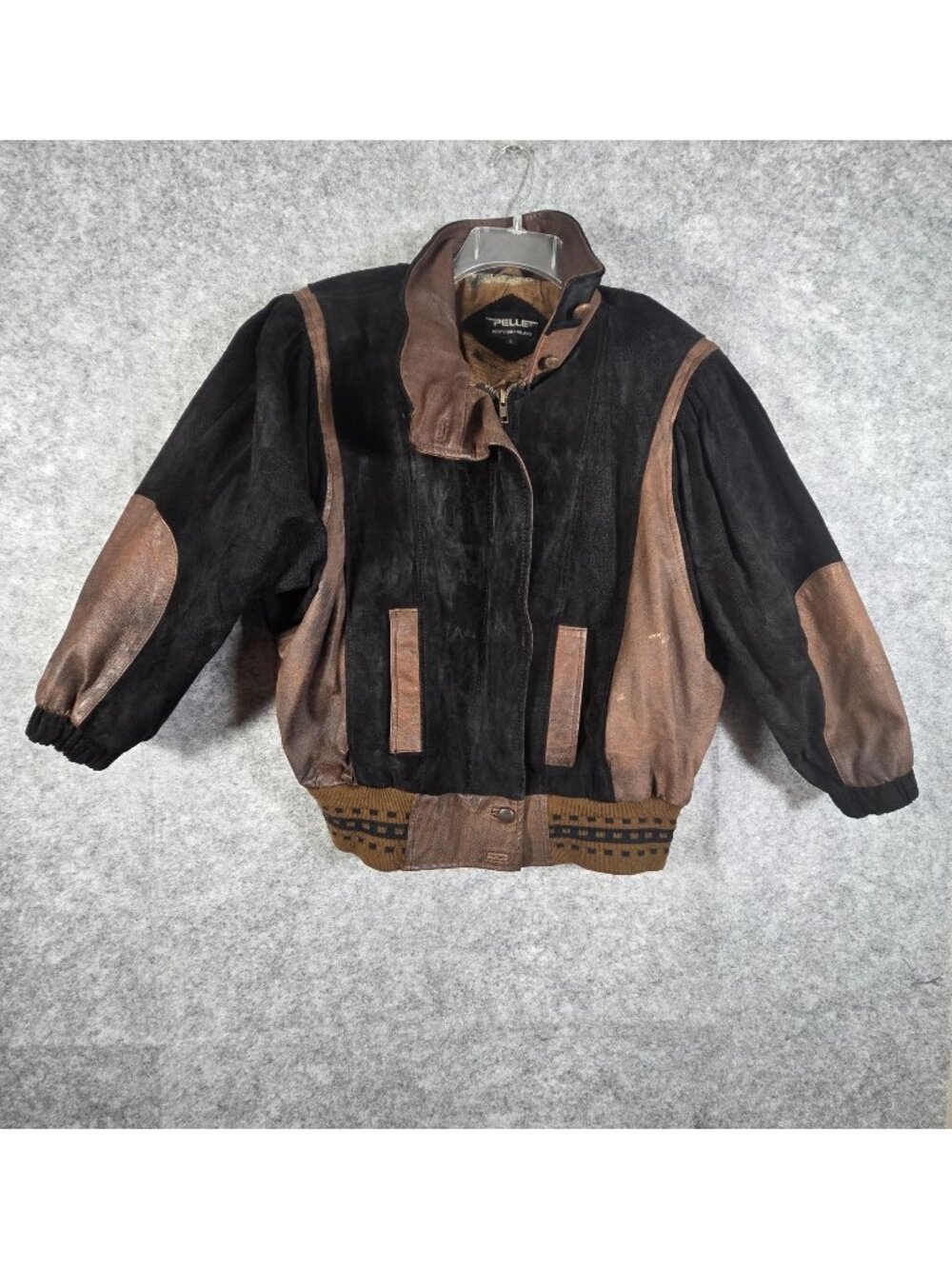 Vintage Pelle Leather Front Zip Jacket Streetwear  Black Brown Men's Size S
